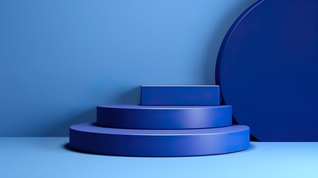 Blue podium stage 3d background of empty space show scene modern studio backdrop presentation display or blank pedestal geometric product stand and dark platform template room on showcase wallpaper.