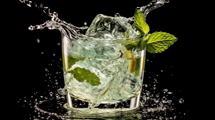 Mint Julep cocktail with ice and mint on a black background. Mint Julep. Alcoholic Drink Concept. Cocktail.