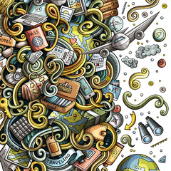 Obraz premium Travel detailed cartoon border illustration