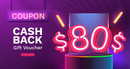 Coupon special voucher 80 dollar, Check banner special offer. Vector illustration