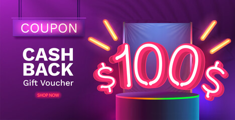 Coupon special voucher 100 dollar, Check banner special offer. Vector illustration