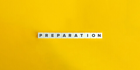 Preparation Word on Letter Tiles on Yellow Background. Minimal Aesthetic.