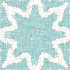 Teal aqua white vibrant watercolor batik azulejos tile background. Seamless coastal blur linen effect geometric mosaic effect.Boho Patchwork nautical masculine all over summer fashion repeat.