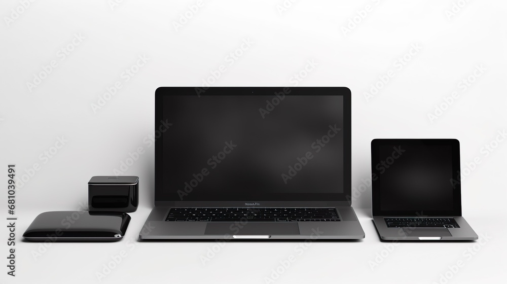 Wall mural mock up view of a devices isolated on a background with shadow