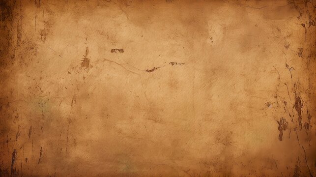 Old brown paper parchment background with distressed vintage stains and ink spatter and white faded shabby center, elegant antique beige color