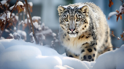 Obraz premium Exquisite snow leopard camouflaged in pristine mountain landscapes