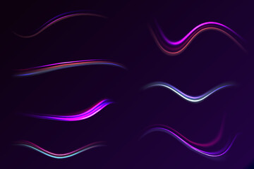 High speed effect motion blur night lights blue and red. Futuristic neon light line trails. High speed effect motion blur night lights blue and red.