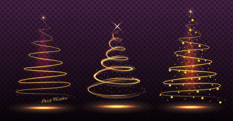 Shiny Christmas tree. Glittering lights in the form of a Christmas tree with bright shining and glowing particles. Christmas shiny tree with blurred lights effect