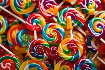 Fototapeta na wymiar colorful lollipop on wooden table