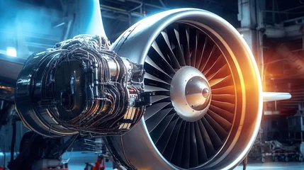 Poster Aircraft engine. Aircraft engine repair and maintenance © Damerfie