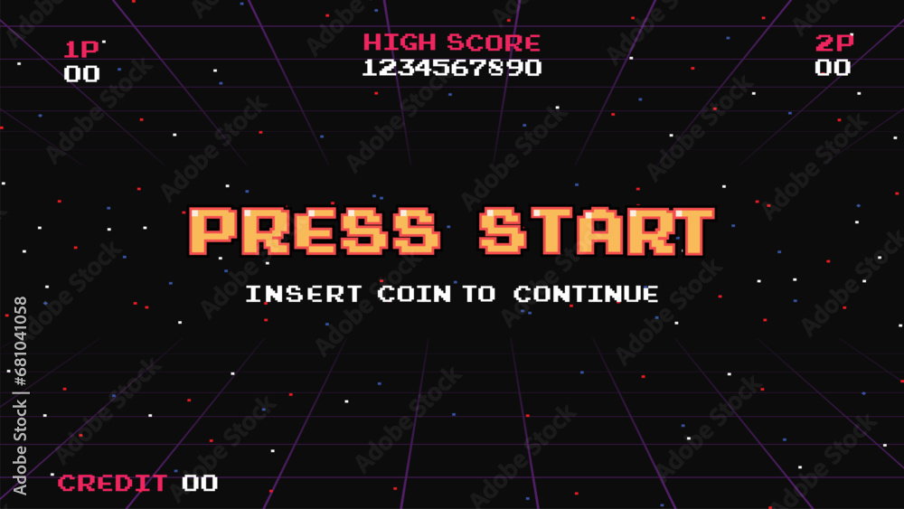 Fototapete press start insert a coin to continue .pixel art .8 bit game.retro game. for game assets in vector i