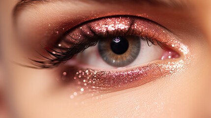 Eyelash makeup beauty eye in center of frame set against a white background. Illustration includes...