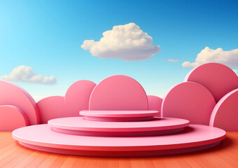 Abstract pink podiums against blue sky