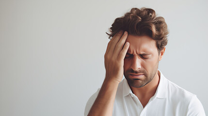 A Man headache with Stress, disorder Stroke awareness day  .