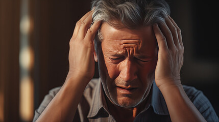 Man headache with Stressfull, disorder Stroke awareness day  .