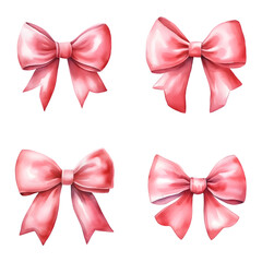 Pink bow watercolor illustration isolated on transparent background - obrazy, fototapety, plakaty