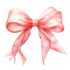 Pink bow watercolor illustration isolated on transparent background