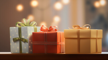 Close-Up Delight Christmas Gifts and Lights - Festive Cheer in Every Detail - Created using Generative AI