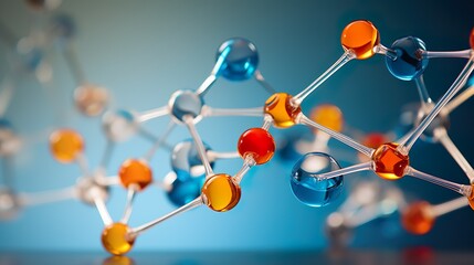 Blue molecule structure 3D illustration science biotechnology