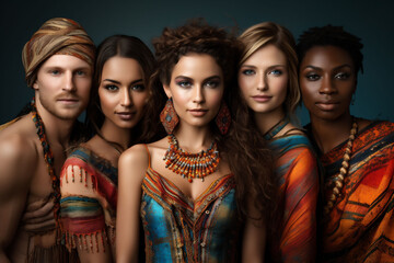 Fototapeta premium A group of people of different nations, nationalities and races. The concept of cultural diversity and communes. Multi cultural heritage idea. High quality photo
