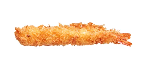 Foto op Plexiglas  Delicious single tempura prawn over isolated white background © Krakenimages.com
