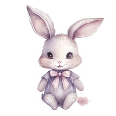 Obraz premium Watercolor cute cartoon rabbit isolated on transparent background
