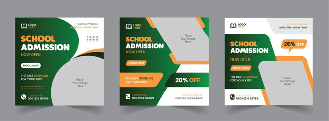 School Admission Social Media Post and Back to School Educational Web Banner Template design - obrazy, fototapety, plakaty