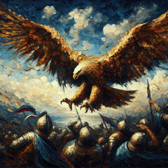 Eagle Over the Battlefield in Oil Painting