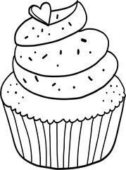 Freehand drawing of butter cream cupcake.	