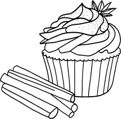 Freehand drawing of butter cream cupcake.	