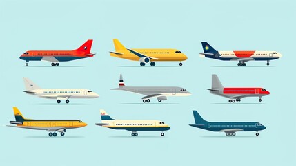 Airplane icons set. Plane flight pictogram. Transport, symbol travel. Isolated raster illustration...