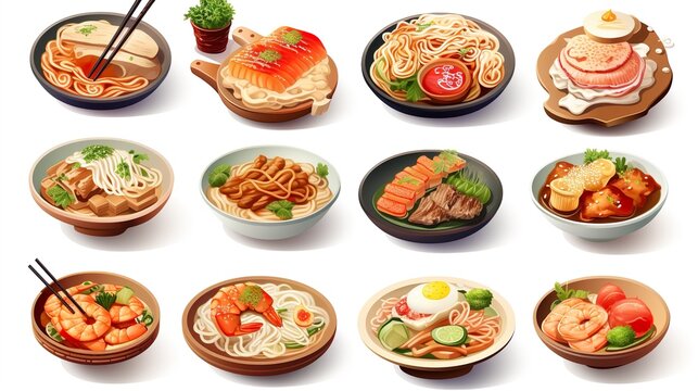 set of 3d japanese food background collection