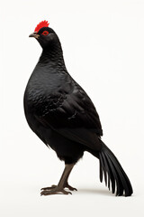 Black bird, looks similar to black grouse isolated on white background
