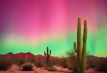 Foto op Plexiglas cactus plants in the desert with the aurora in the background, AI Generative © Rukmaniah