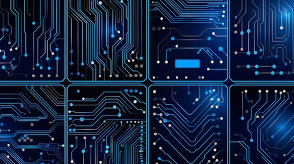 Set of seamless cyber patterns. Circuit board texture. Collection of digital high tech style vector backgrounds - obrazy, fototapety, plakaty