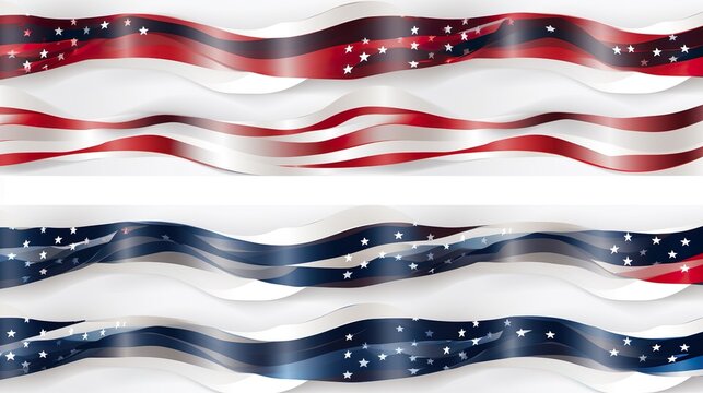 Independence Day United States stars and dividers. USA flag illustration, decorations - border lines. Memorial Day, traditional patriotic US icons for American national holiday. Veterans day USA set.