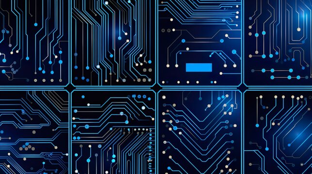 Set of seamless cyber patterns. Circuit board texture. Collection of digital high tech style vector backgrounds