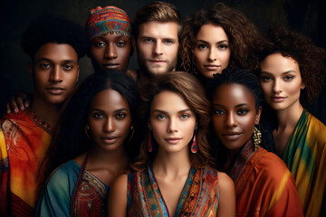 Fototapeta premium A group of people of different nations, nationalities and races. The concept of cultural diversity and communes. Multi cultural heritage idea. High quality photo