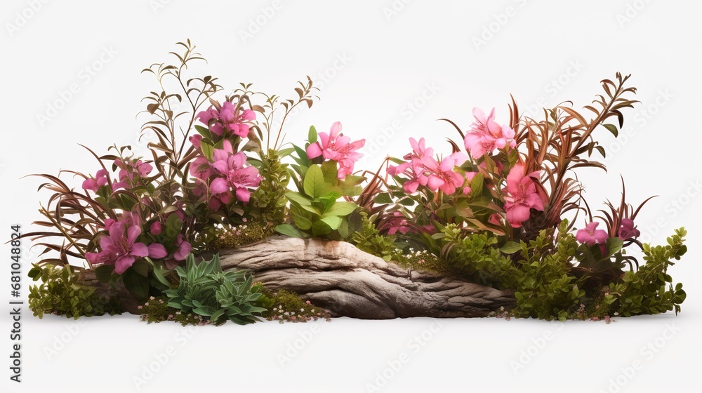 Wall mural cutout rock surrounded by plants. decorative shrub for landscaping. clipping mask available for comp - Wall murals