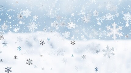 Magical heavy snow flakes backdrop. Snowstorm speck ice particles. Snowfall sky white teal blue wallpaper. Rime snowflakes Snow hurricane landscape.