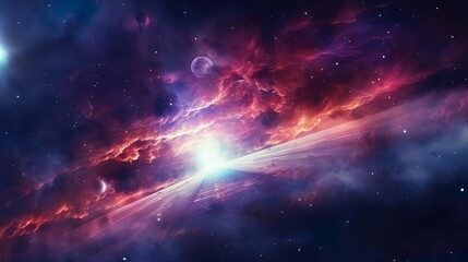 Universe of neon colors. Colorful universe with colors merging. Stars, nebulae, star dust, smoke......