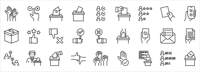 Voting and Election Icons Set. icons such as Form, Online Voting, Debate, Candidate Rating, Vote Count and others. vector illustration on white background