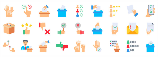 Voting and Election Icons Set. icons such as Form, Online Voting, Debate, Candidate Rating, Vote Count and others. vector illustration on white background