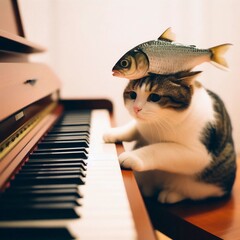 Cats playing piano in the most funny way