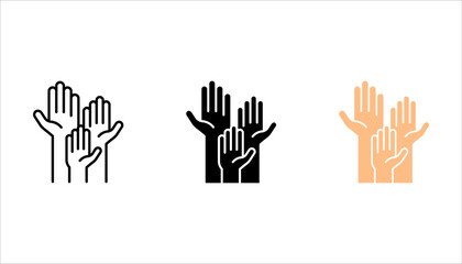 Voting hands line icon set. raising hands icon set, People vote by hand sign. vector illustration on white background