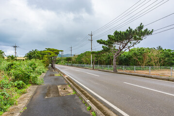 Fototapeta na wymiar Street view of the Japan National Route 390 on Ishigaki Island in Okinawa Prefecture, Japan