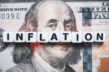Inflation wording on USD dollar banknote for goods and service increase price ,it effect to rental...