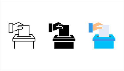 Hand voting ballot box icon set, Election Vote concept, Vector illustration on white background. color editable