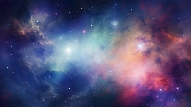 Universe of neon colors. Colorful universe with colors merging. Stars, nebulae, star dust, smoke... Creative, magical and high quality universe.