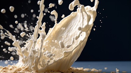 Milk splash isolated on black background. Pouring milk or yogurt.